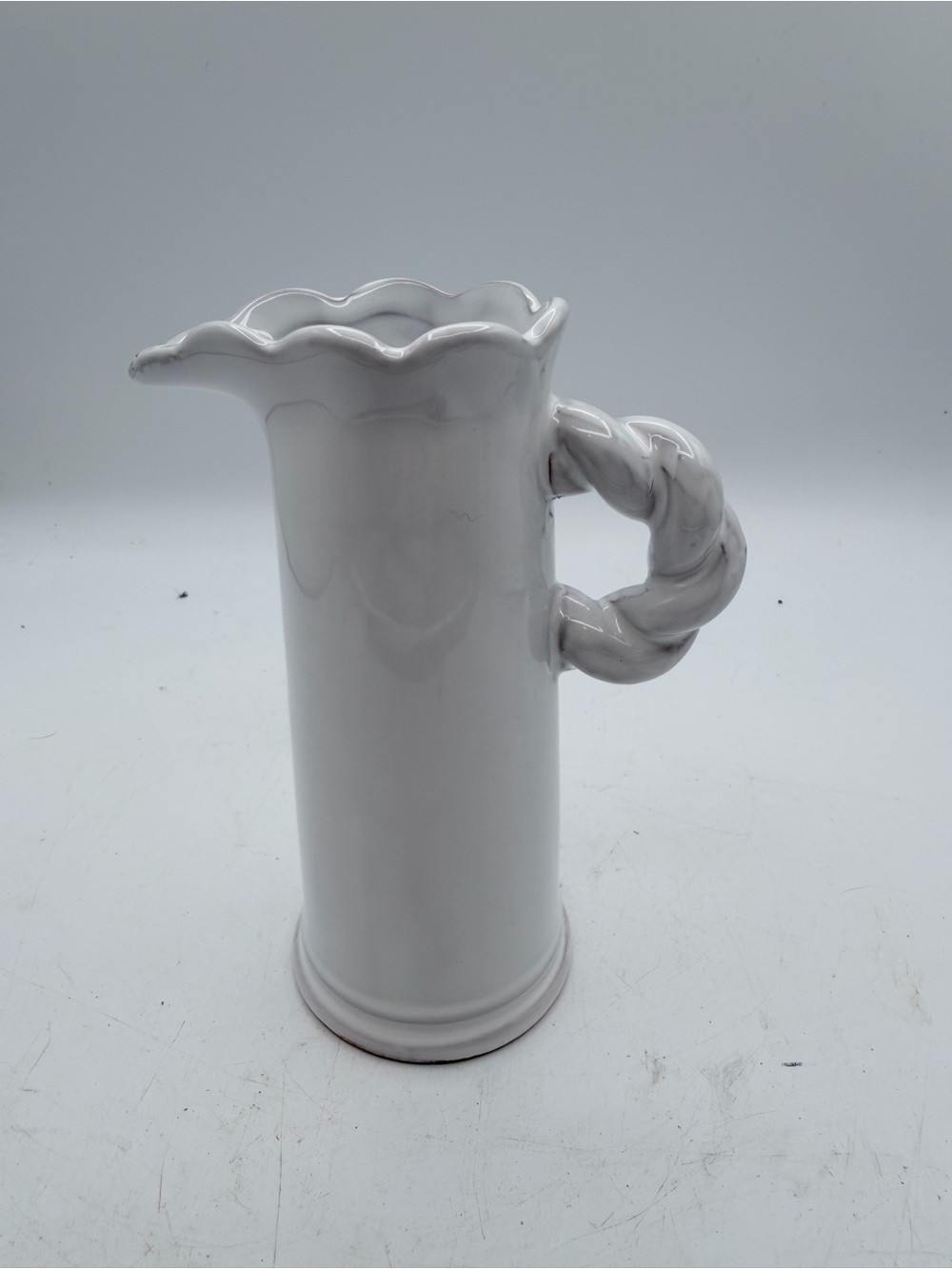 Mudpie White Ceramic Decorative Pitcher with Braided Handle
